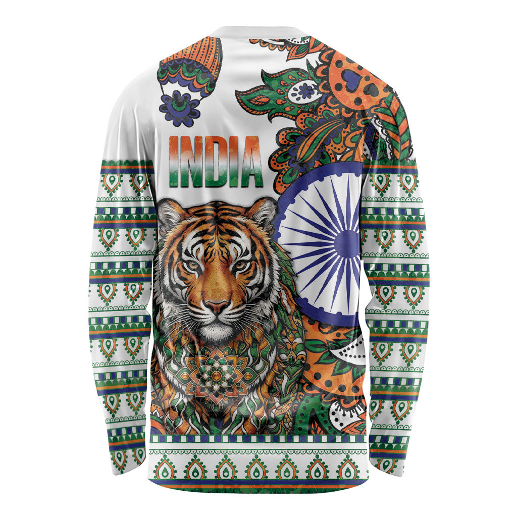 India Independence Day Long Sleeve Shirt Royal Tiger Ashoka Chakra Paisley Pattern