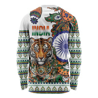 India Independence Day Long Sleeve Shirt Royal Tiger Ashoka Chakra Paisley Pattern