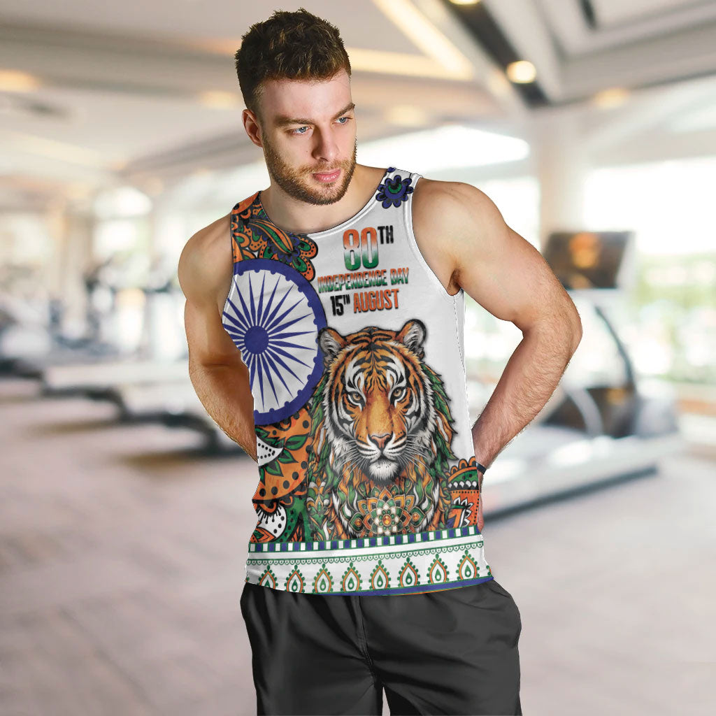 India Independence Day Men Tank Top Royal Tiger Ashoka Chakra Paisley Pattern