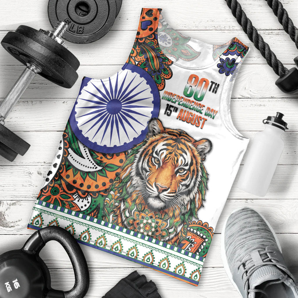 India Independence Day Men Tank Top Royal Tiger Ashoka Chakra Paisley Pattern