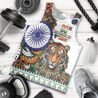 India Independence Day Men Tank Top Royal Tiger Ashoka Chakra Paisley Pattern