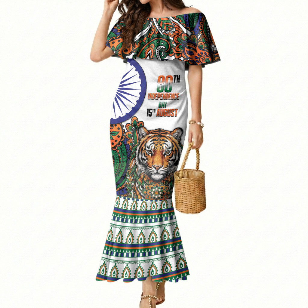 India Independence Day Mermaid Dress Royal Tiger Ashoka Chakra Paisley Pattern