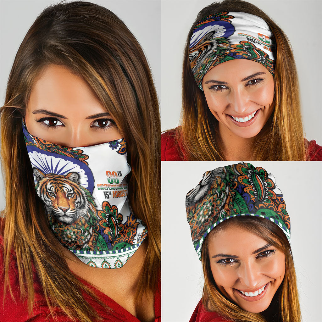 India Independence Day Neck Gaiter Royal Tiger Ashoka Chakra Paisley Pattern