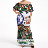 India Independence Day Off Shoulder Maxi Dress Royal Tiger Ashoka Chakra Paisley Pattern