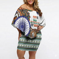 India Independence Day Off Shoulder Short Dress Royal Tiger Ashoka Chakra Paisley Pattern