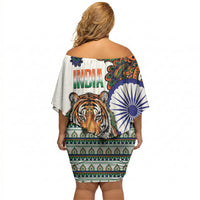 India Independence Day Off Shoulder Short Dress Royal Tiger Ashoka Chakra Paisley Pattern