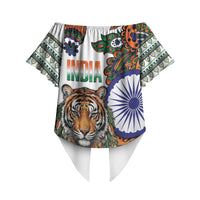 India Independence Day Off Shoulder Wrap Waist Top Royal Tiger Ashoka Chakra Paisley Pattern