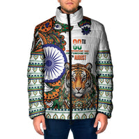 India Independence Day Padded Jacket Royal Tiger Ashoka Chakra Paisley Pattern
