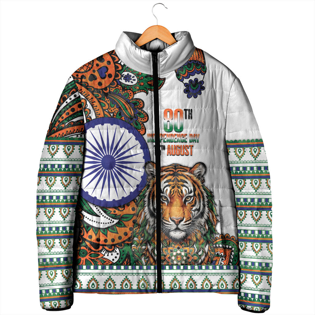 India Independence Day Padded Jacket Royal Tiger Ashoka Chakra Paisley Pattern