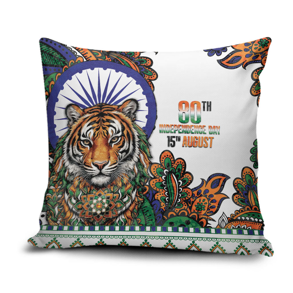India Independence Day Pillow Cover Royal Tiger Ashoka Chakra Paisley Pattern