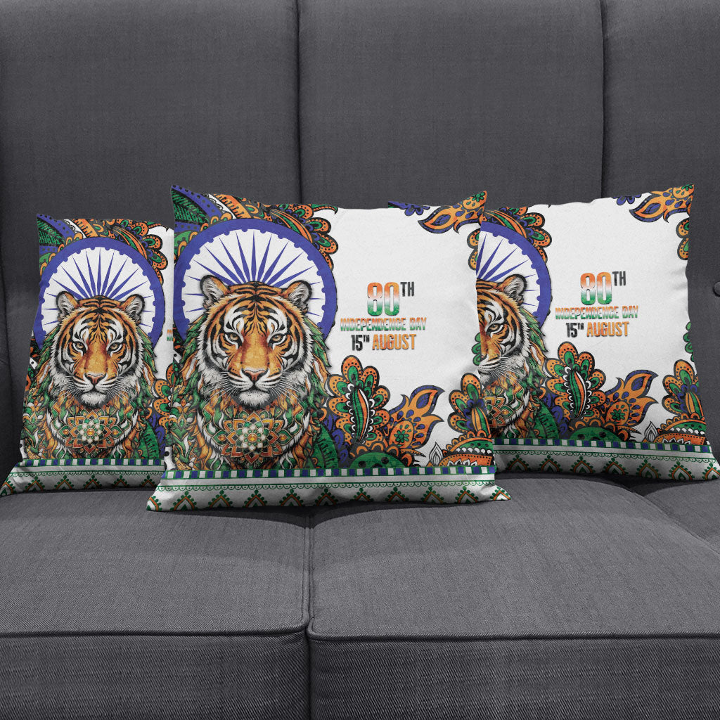 India Independence Day Pillow Cover Royal Tiger Ashoka Chakra Paisley Pattern