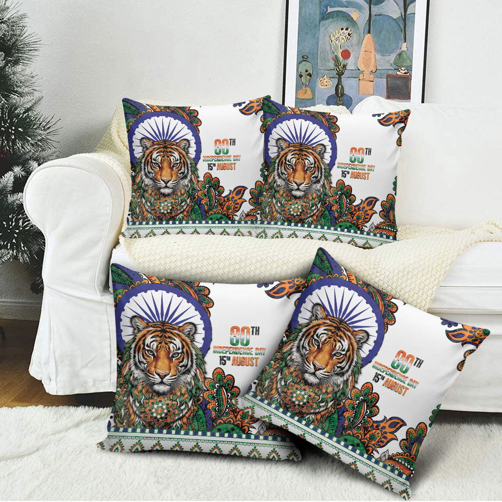 India Independence Day Pillow Cover Royal Tiger Ashoka Chakra Paisley Pattern