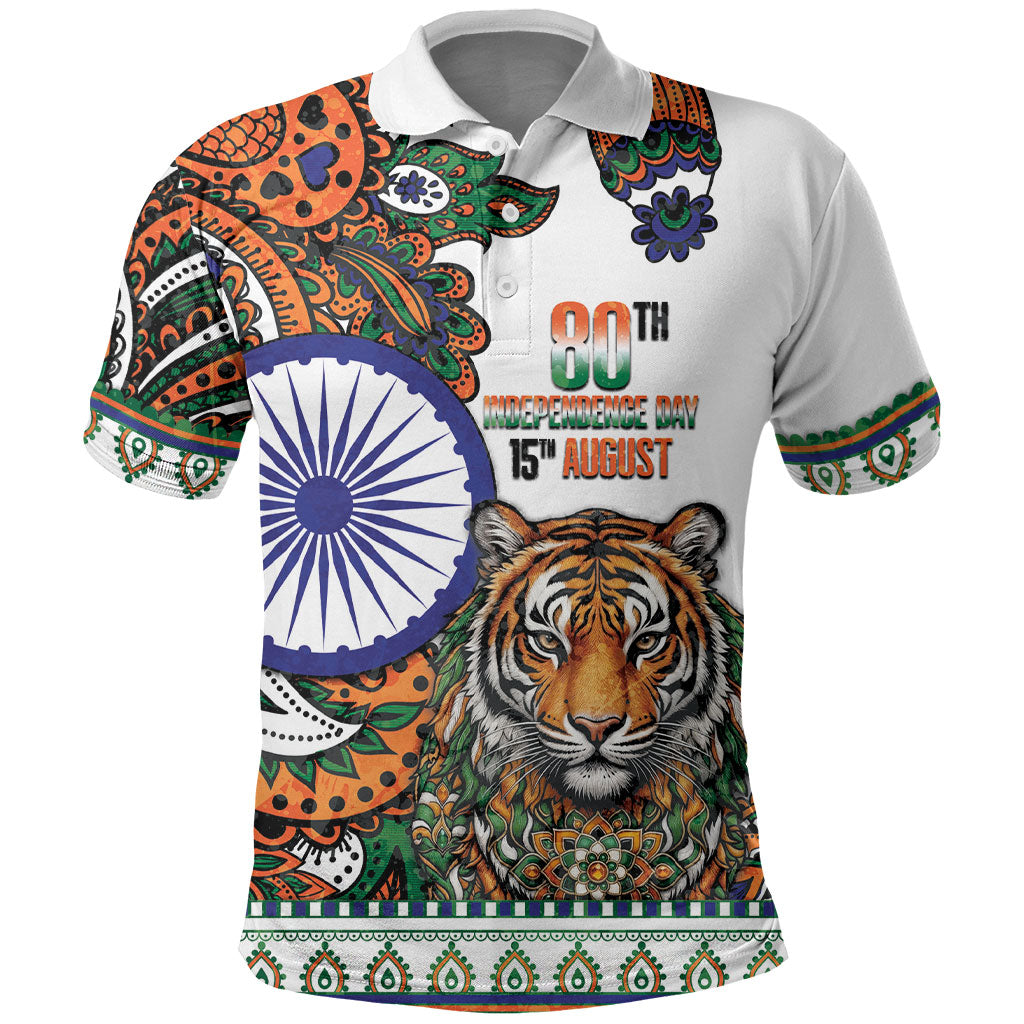 India Independence Day Polo Shirt Royal Tiger Ashoka Chakra Paisley Pattern