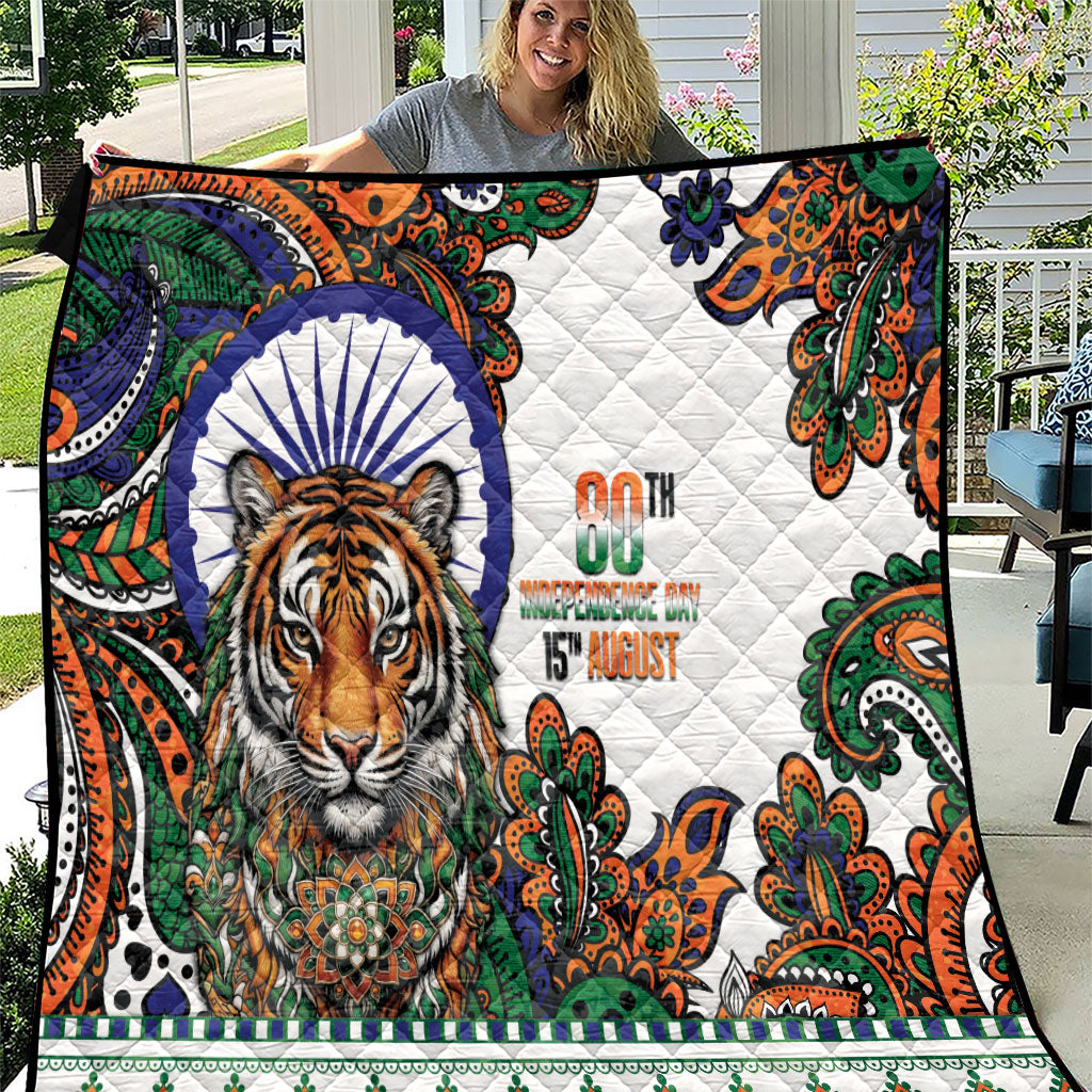India Independence Day Quilt Royal Tiger Ashoka Chakra Paisley Pattern