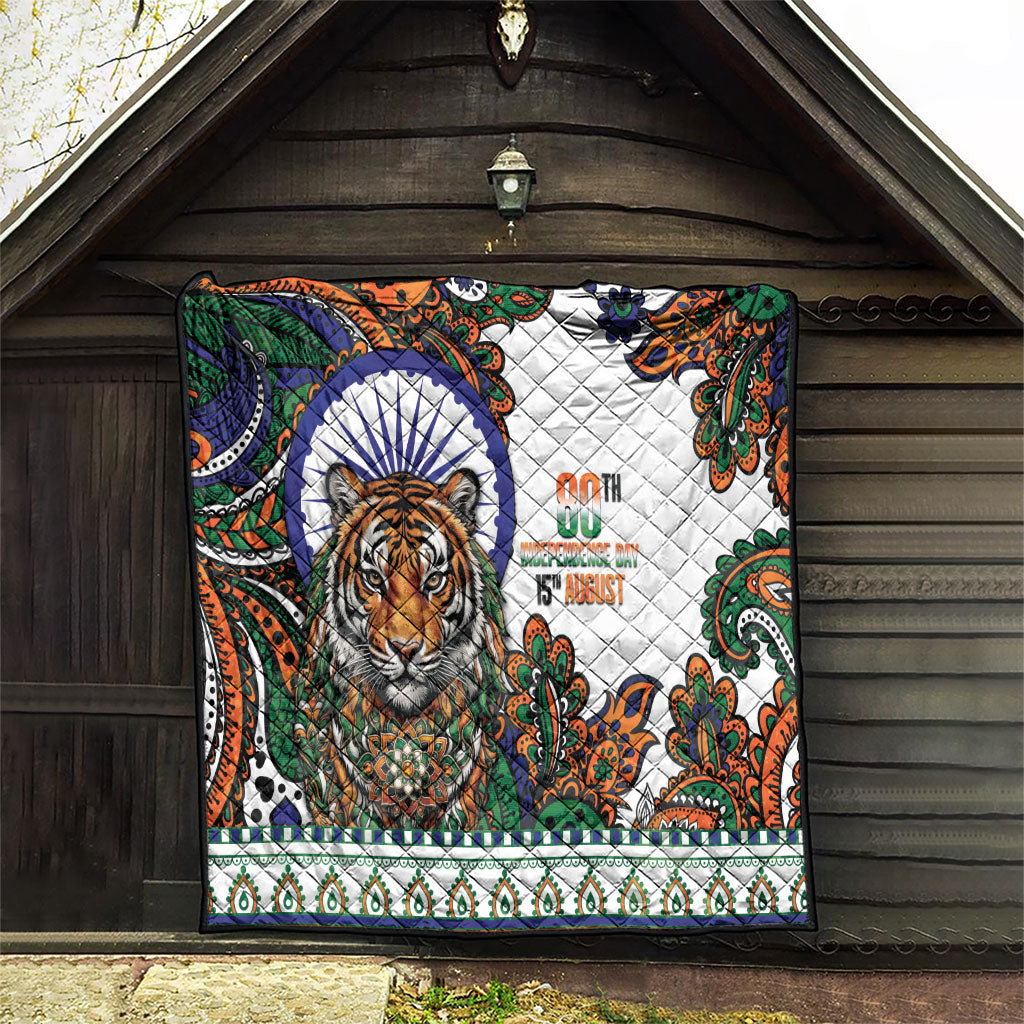 India Independence Day Quilt Royal Tiger Ashoka Chakra Paisley Pattern