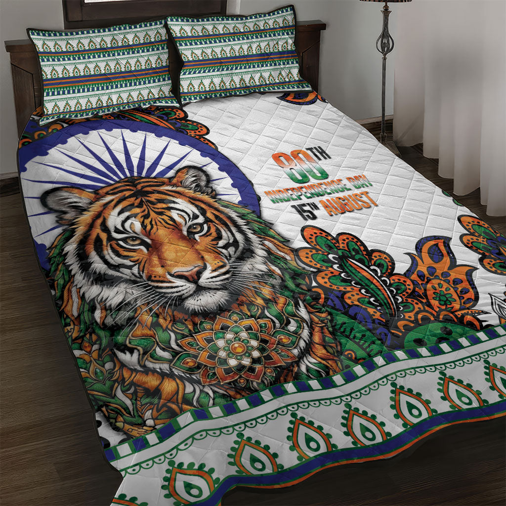 India Independence Day Quilt Bed Set Royal Tiger Ashoka Chakra Paisley Pattern