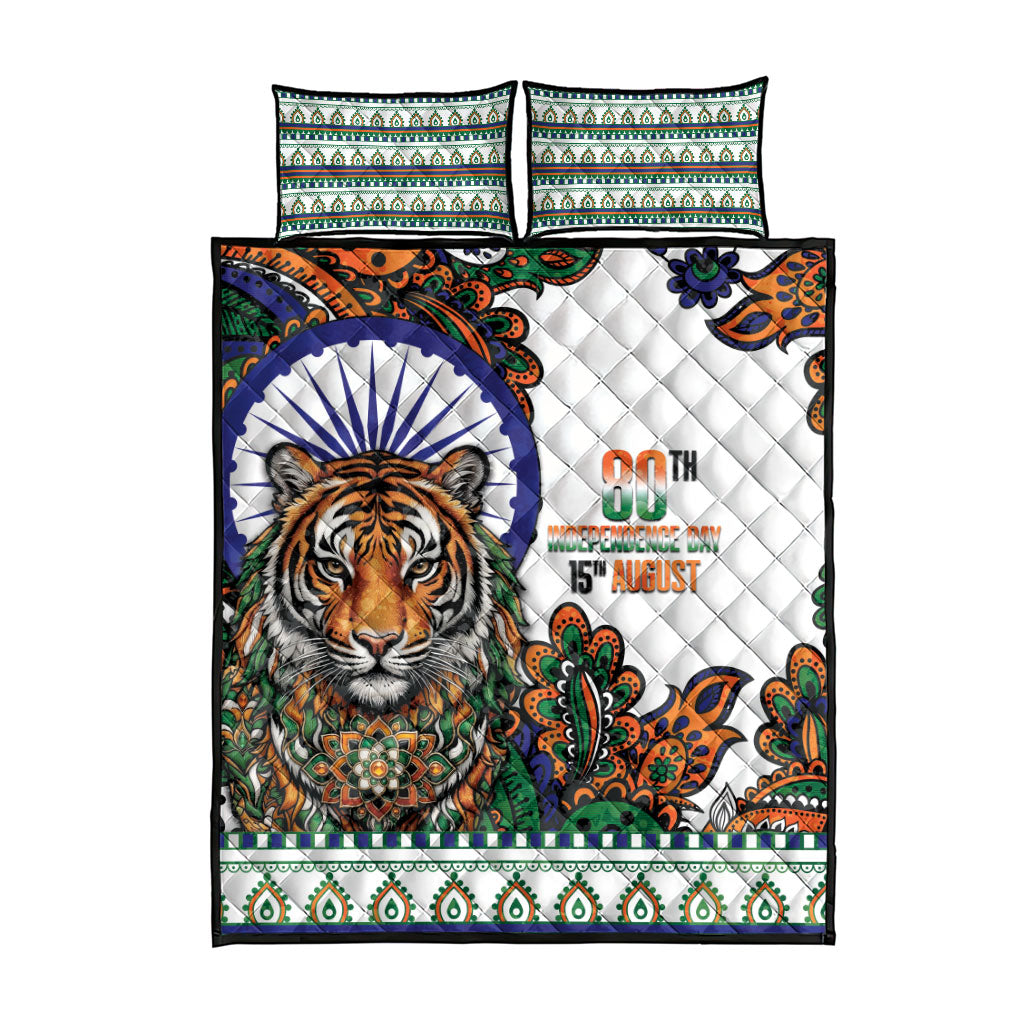 India Independence Day Quilt Bed Set Royal Tiger Ashoka Chakra Paisley Pattern