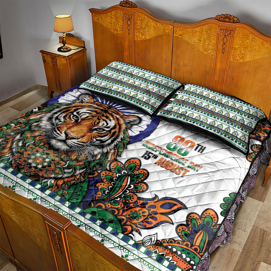 India Independence Day Quilt Bed Set Royal Tiger Ashoka Chakra Paisley Pattern