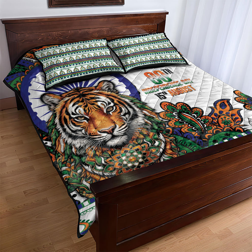 India Independence Day Quilt Bed Set Royal Tiger Ashoka Chakra Paisley Pattern