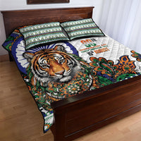India Independence Day Quilt Bed Set Royal Tiger Ashoka Chakra Paisley Pattern
