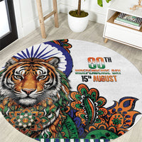 India Independence Day Round Carpet Royal Tiger Ashoka Chakra Paisley Pattern