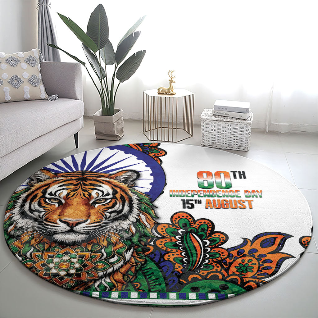 India Independence Day Round Carpet Royal Tiger Ashoka Chakra Paisley Pattern
