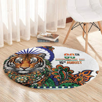 India Independence Day Round Carpet Royal Tiger Ashoka Chakra Paisley Pattern