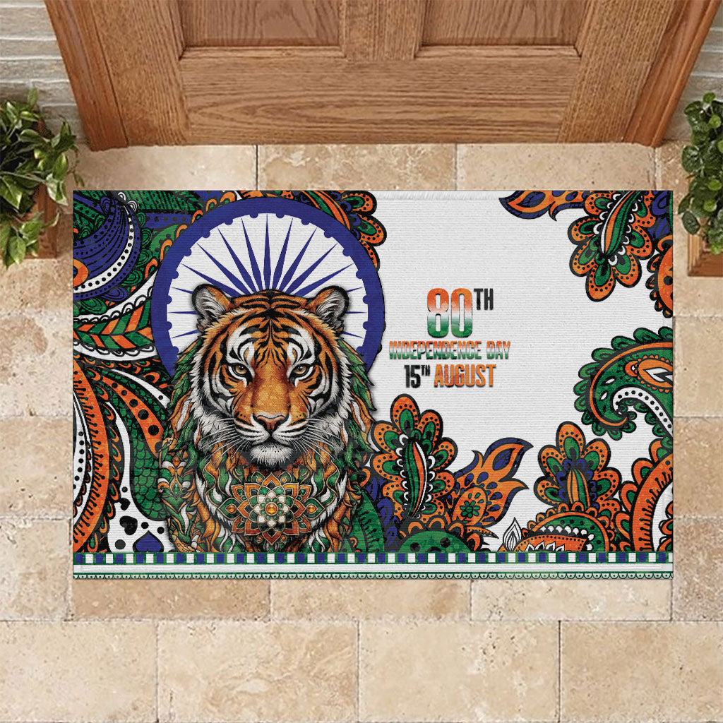 India Independence Day Rubber Doormat Royal Tiger Ashoka Chakra Paisley Pattern