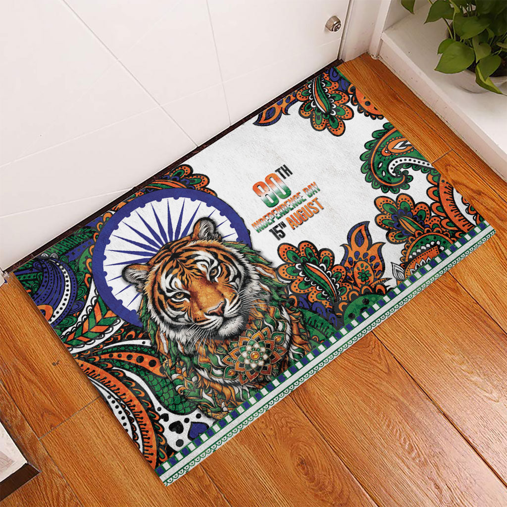 India Independence Day Rubber Doormat Royal Tiger Ashoka Chakra Paisley Pattern