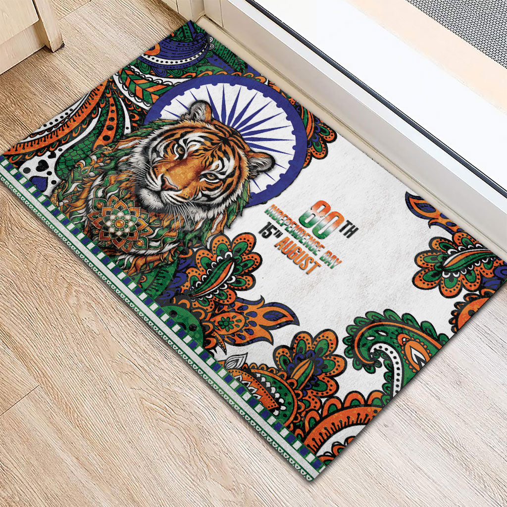 India Independence Day Rubber Doormat Royal Tiger Ashoka Chakra Paisley Pattern