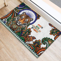 India Independence Day Rubber Doormat Royal Tiger Ashoka Chakra Paisley Pattern