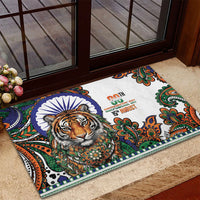 India Independence Day Rubber Doormat Royal Tiger Ashoka Chakra Paisley Pattern