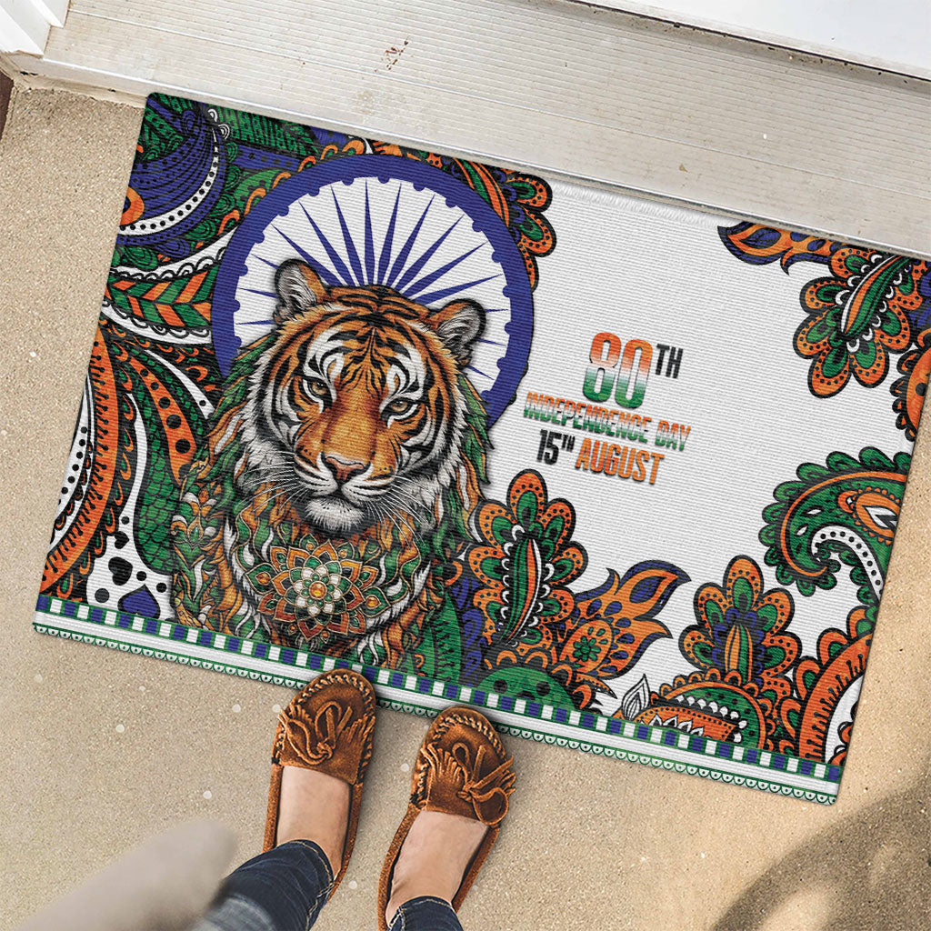 India Independence Day Rubber Doormat Royal Tiger Ashoka Chakra Paisley Pattern