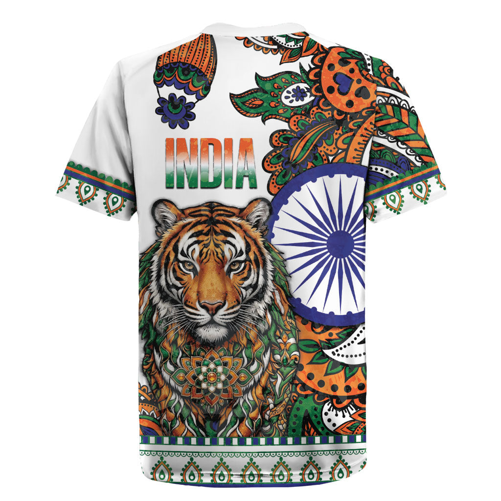 India Independence Day Rugby Jersey Royal Tiger Ashoka Chakra Paisley Pattern