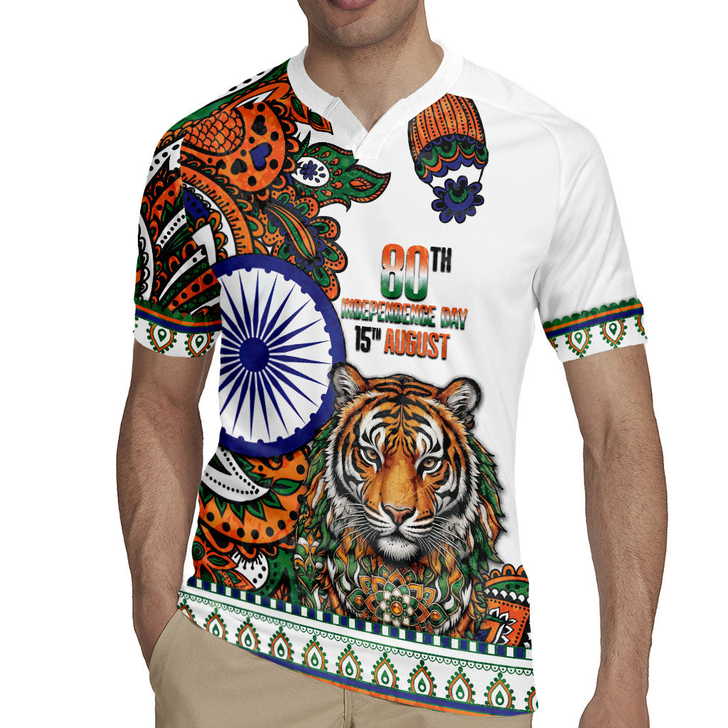 India Independence Day Rugby Jersey Royal Tiger Ashoka Chakra Paisley Pattern
