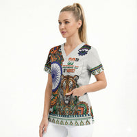 India Independence Day Scrub Top Royal Tiger Ashoka Chakra Paisley Pattern