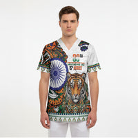 India Independence Day Scrub Top Royal Tiger Ashoka Chakra Paisley Pattern