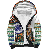 India Independence Day Sherpa Hoodie Royal Tiger Ashoka Chakra Paisley Pattern