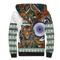 India Independence Day Sherpa Hoodie Royal Tiger Ashoka Chakra Paisley Pattern