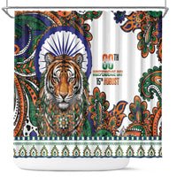 India Independence Day Shower Curtain Royal Tiger Ashoka Chakra Paisley Pattern