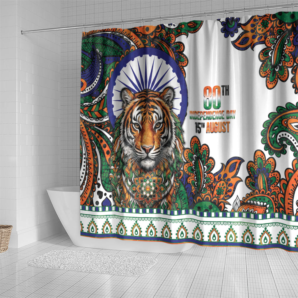 India Independence Day Shower Curtain Royal Tiger Ashoka Chakra Paisley Pattern