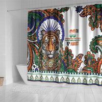 India Independence Day Shower Curtain Royal Tiger Ashoka Chakra Paisley Pattern