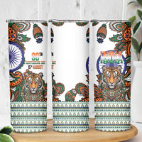 India Independence Day Skinny Tumbler Royal Tiger Ashoka Chakra Paisley Pattern