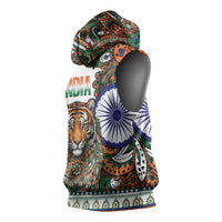 India Independence Day Sleeveless Hoodie Royal Tiger Ashoka Chakra Paisley Pattern