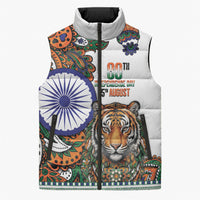 India Independence Day Sleeveless Puffer Jacket Royal Tiger Ashoka Chakra Paisley Pattern