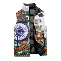 India Independence Day Sleeveless Puffer Jacket Royal Tiger Ashoka Chakra Paisley Pattern