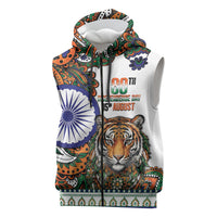 India Independence Day Sleeveless Zip Hoodie Royal Tiger Ashoka Chakra Paisley Pattern
