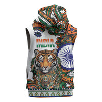 India Independence Day Sleeveless Zip Hoodie Royal Tiger Ashoka Chakra Paisley Pattern
