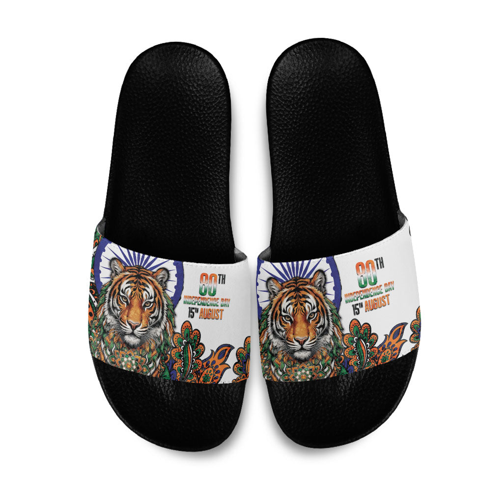 India Independence Day Slide Sandals Royal Tiger Ashoka Chakra Paisley Pattern