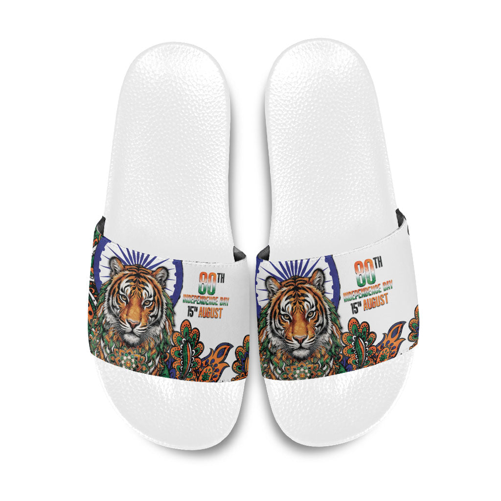 India Independence Day Slide Sandals Royal Tiger Ashoka Chakra Paisley Pattern